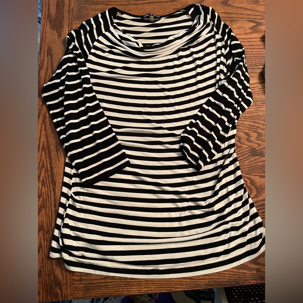 Black and White Stripe Shirt with a drape scoop neck